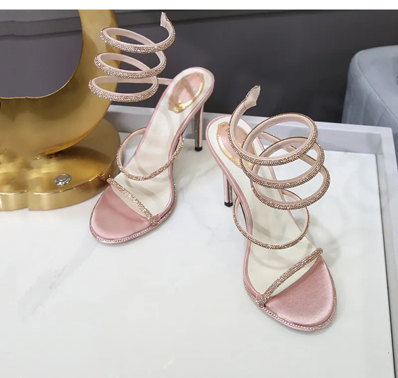 Snake Twine Rhinestones Thin High heels