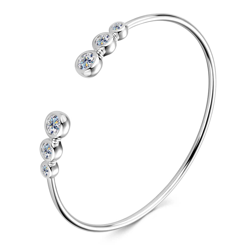 Anziw Bracelets Cuff Silver 925 D Color Moissanite Bracelet Bangle