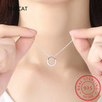 Moissanite Necklace Solid 925 Sterling Silver Diamond Circle Pendant Necklace