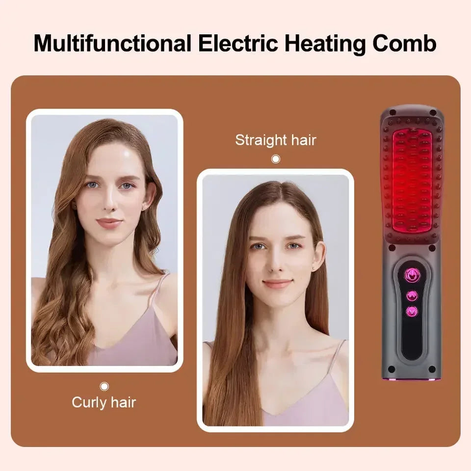 Wireless Hot Comb Hair Straightener  Mini Portable USB Rechargeable Ionic Hair Styling Tool