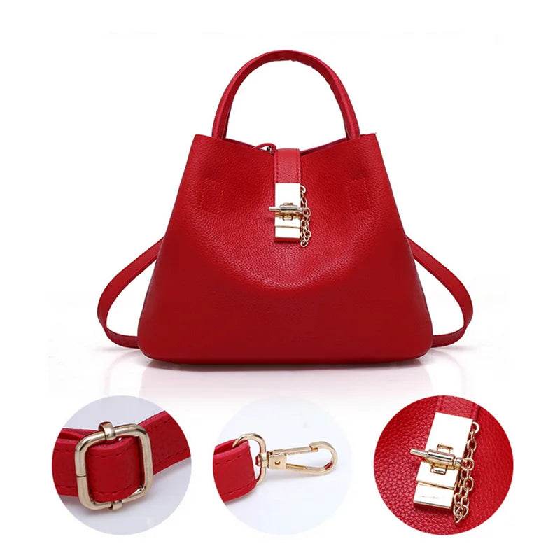 Woman Shoulder Bag Large Capacity Handbag Women Crossbody Bag Lychee Pattern PU Portable Bucket Bag Ladies Messenger Bags - Imbasat