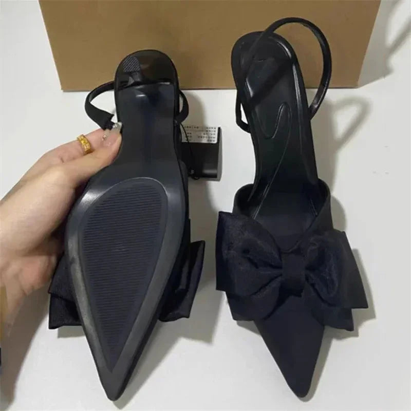 Thin Heels Bowknot Design Pointed Toe Slingbacks