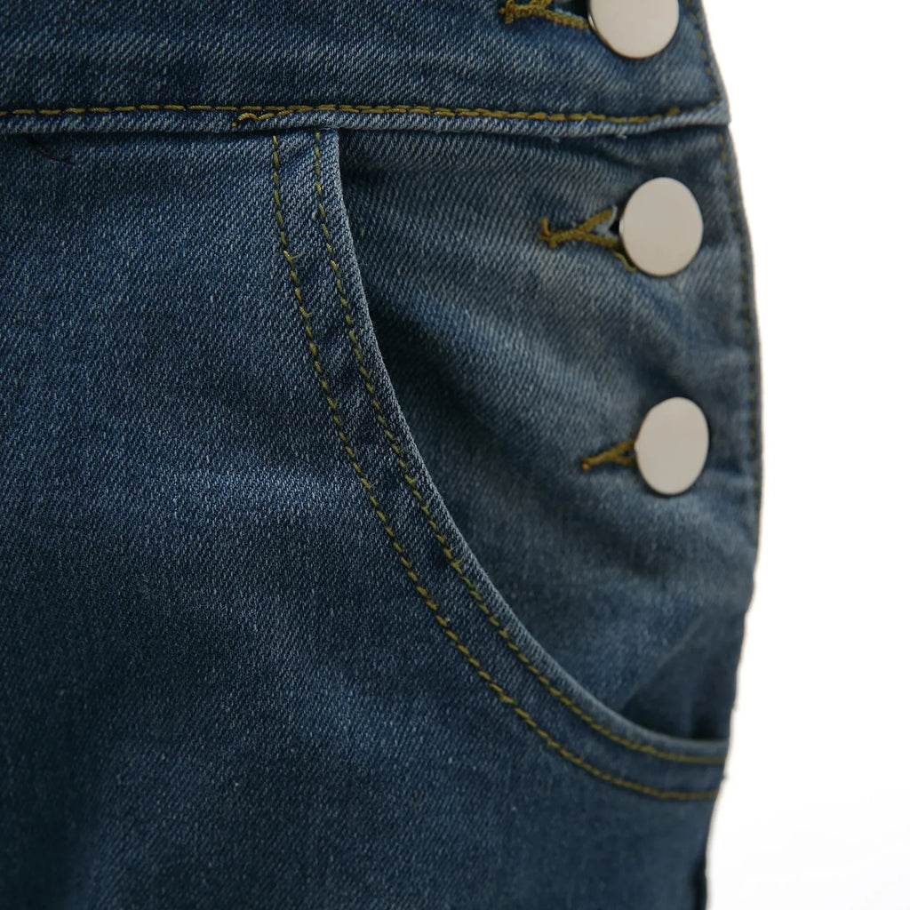 Denim Overalls Jeans Ankle Length Pencil Pants Pockets Holes Solid High Waist
