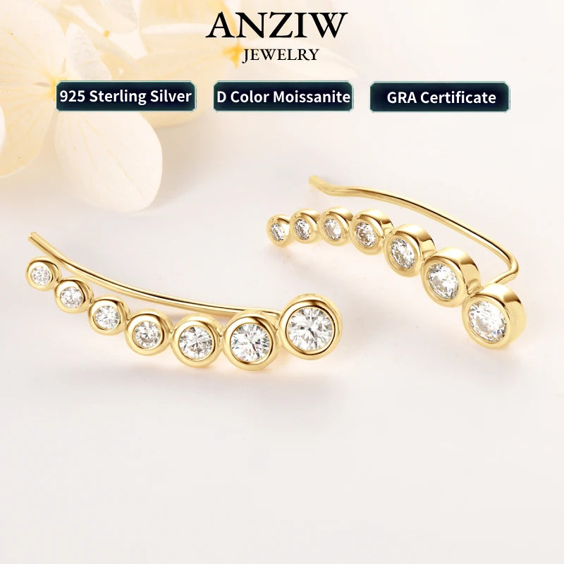 Anziw 1.52CTTW. Full Bezel Moissanite Earrings Climber