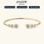 Anziw Bracelets Cuff Silver 925 D Color Moissanite Bracelet Bangle
