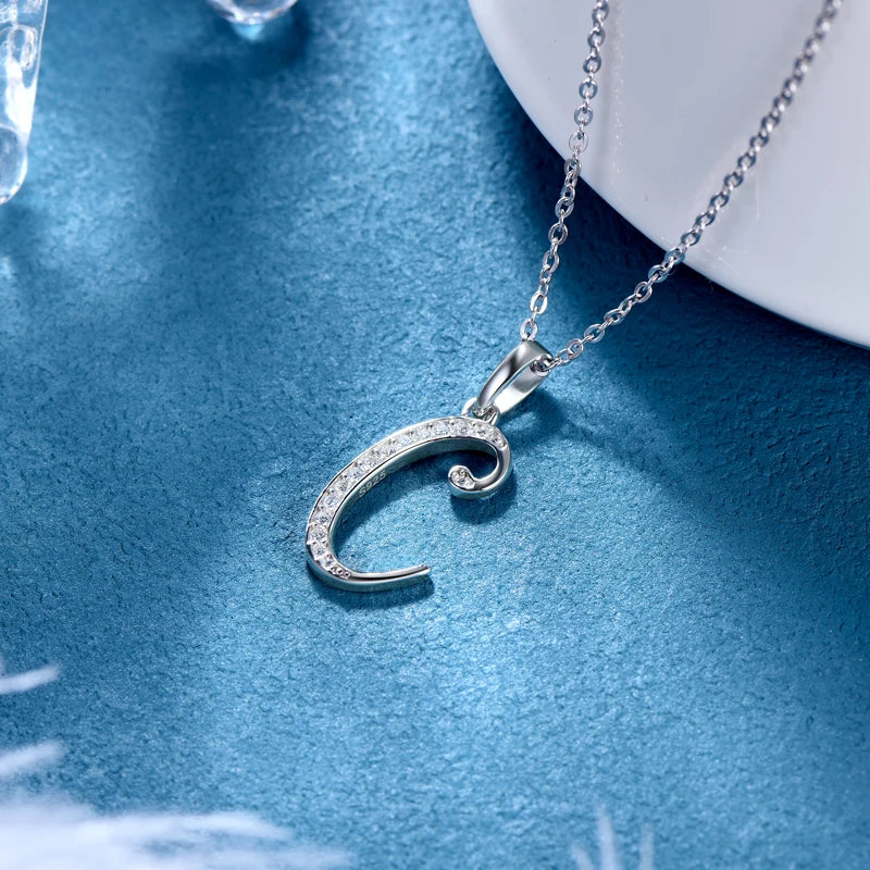 Anziw Name Necklace 26 Letter Initial Moissanite Pendant Real Silver 925