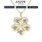 Anziw 925 Sterling Silver Moissanite Necklace Adjustable Chain Flower Petal Pendant