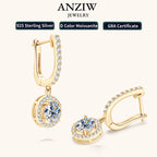 Anziw 2023 Women Hoops 925 Silver Gold Drop Earrings Dangle Moissanite