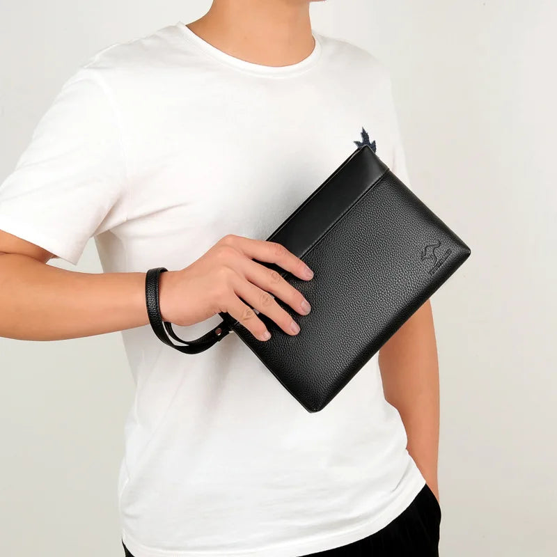 Large Capacity Leather Clutch Bag for Men, Luxury Handbag for Phone, Famous Brand Pouch for Boy, Wallet, Designer, 2024