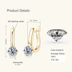 Anziw U-shaped Hoop Huggie Earrings 6.5mm D1.0ct Moissanite 925 Silver