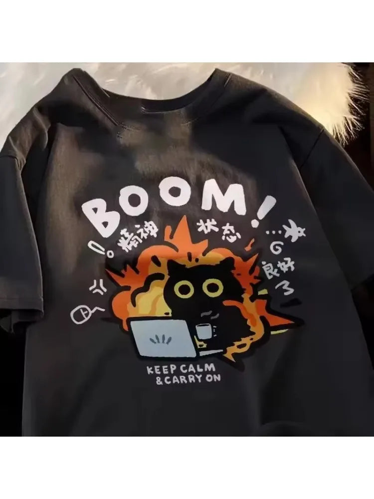 Cat Printed T-Shirt Casual Short Sleeve