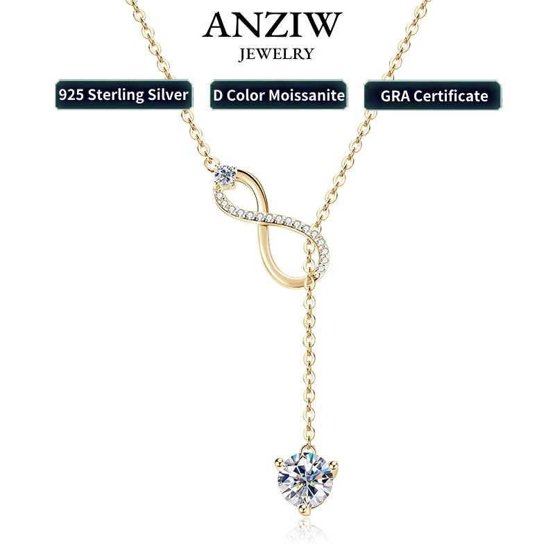 Anziw 925 Silver Infinity Necklace 6.5mm D Color Moisasnite Pendant