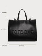 Large Capacity Fashionable Tote Bag With Letter Print Fashion Solid Color Simple Crossbody Bag Women Casual Handbag Shoulder Bag - Imbasat