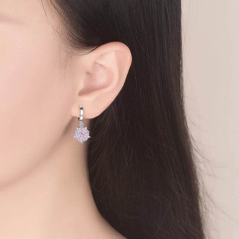 Genuine 925 Sterling Silver Crystal Zircon New Flower Jewelry Drop Earrings For Women XY0056 - Imbasat