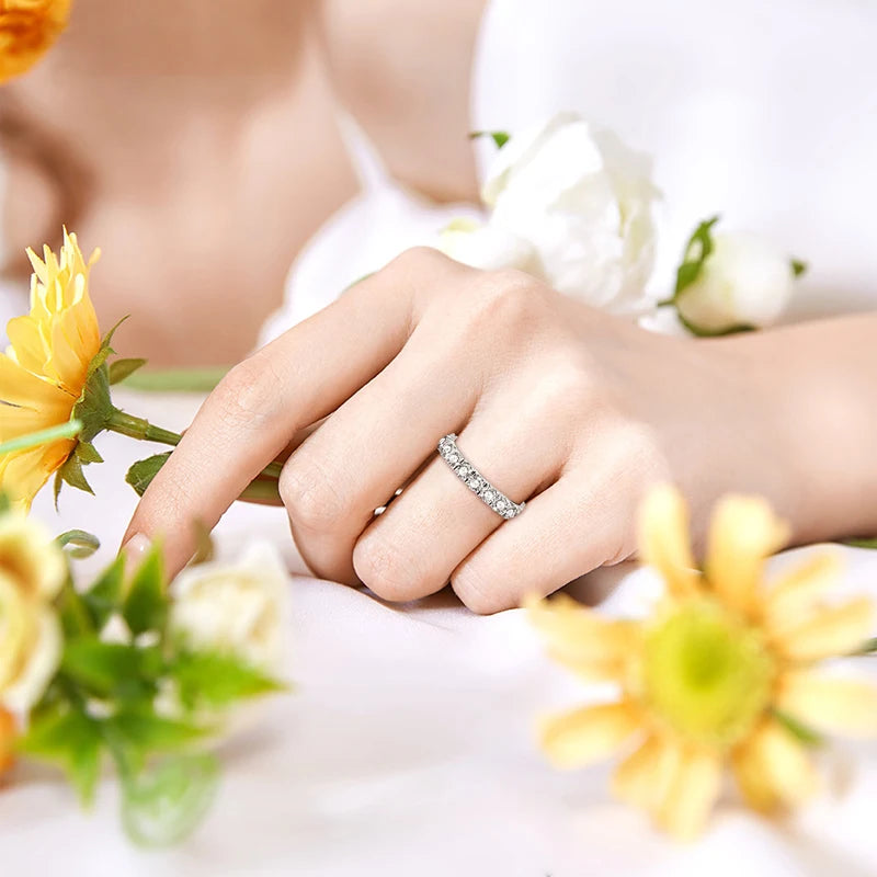 Anziw 3mm D Moissanite Full Eternity Thin Bands Stackable