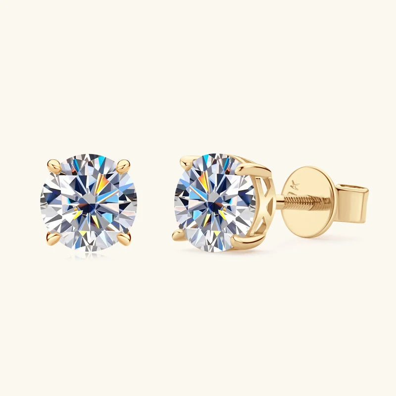 10K Solid Gold Stud Earrings Sparking 6.5mm 6mm 0.8-1CT D-E Moissanite