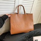 Large Capacity Fashionable Tote Bag With Letter Print Fashion Solid Color Simple Crossbody Bag Women Casual Handbag Shoulder Bag - Imbasat