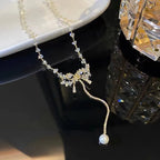 Vintage Zircon Flower Pearl Necklace