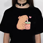 Funny Anime Capybara T Shirt Women Soft Fabric