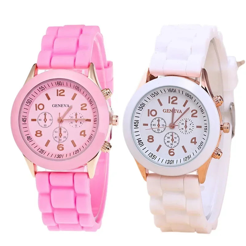 Famous Brand Geneva Ladies Fashion Watch Male and Female Student Silicone Quartz Wristwatch Clock Wholesale Relogio Feminino