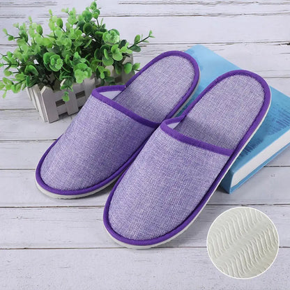 1 Pair Hotel Travel Slippers Cotton Linen Disposable Slippers Sanitary Home Guest Use Men Women Indoor Bedroom House Shoes