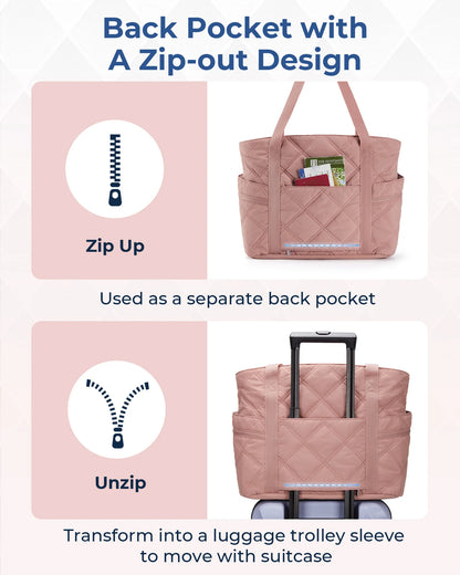 BAGSMART Tote Bag for Women, Puffer Tote Bag with Zipper Travel Essentials Quilted Nurse Bag Carry On Bag Gifts for Women