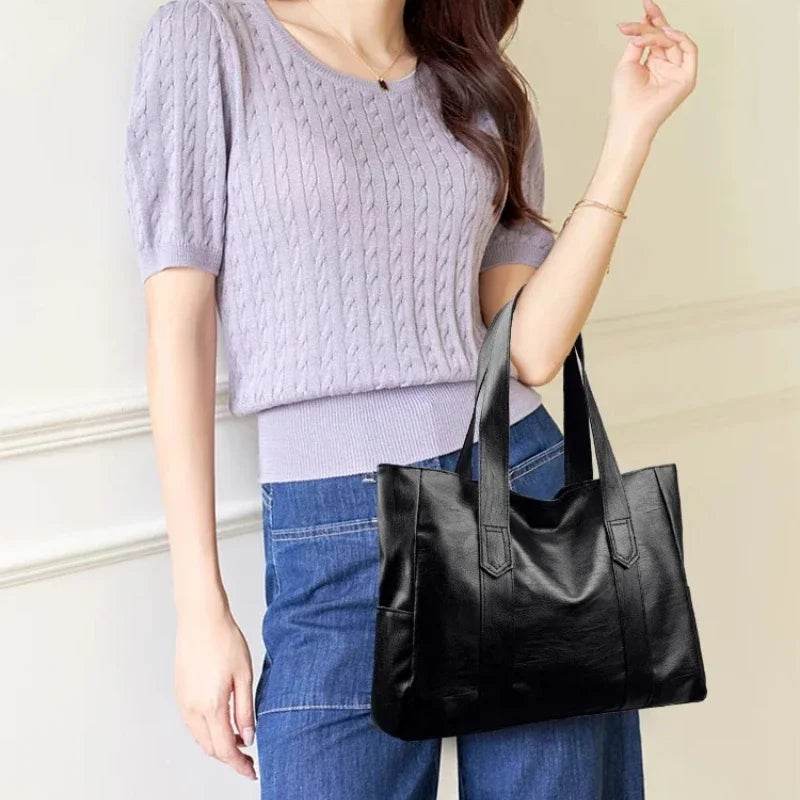 Light Luxury Minimalist Large Capacity Women's Bag 2024 Soft Leather Material Solid Color Women's Shoulder Bag Commuting Handbag - Imbasat