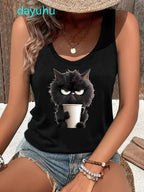 Cat Women Summer White Print T-shirt Girl Casual O Neck
