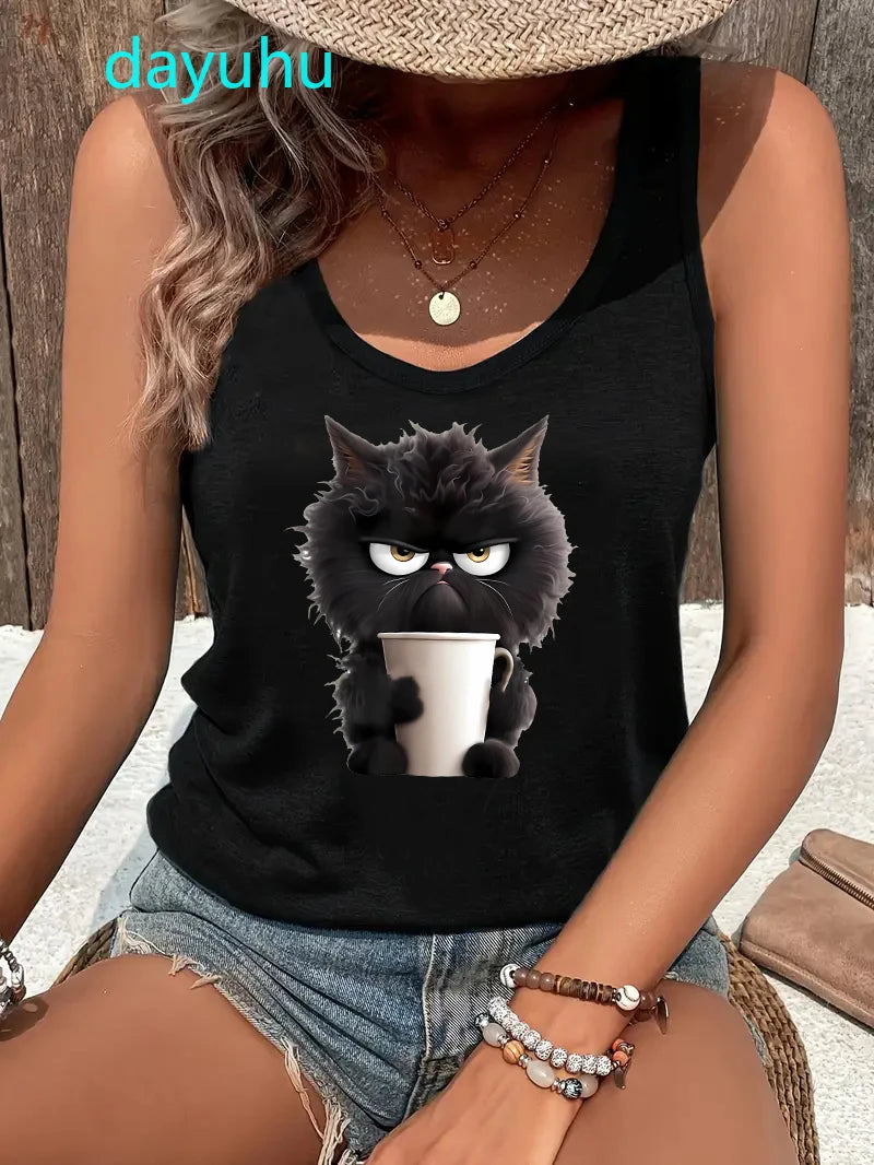 Cat Women Summer White Print T-shirt Girl Casual O Neck