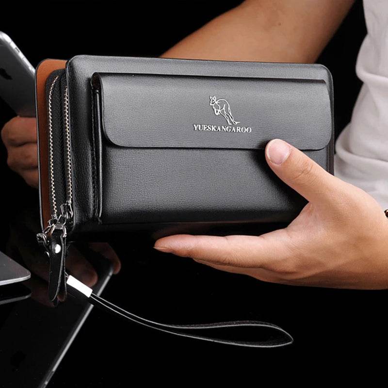 Leather Clutch Bag for Man Zipper Wallet Passcard Fashion Luxury Handbag Square Card Holder Phone Pouch Hand Porter Bag Male - Imbasat