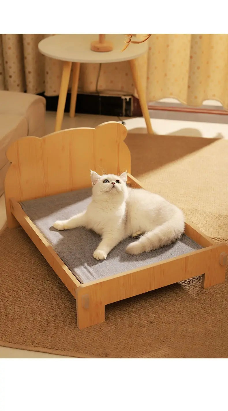 Solid Wood Cat Bed Summer Puppy Bed Removable Mat Washable All Season Universal Cat Nest
