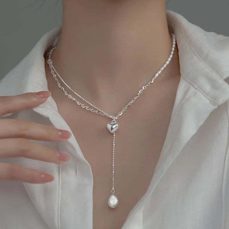 925 Silver Pearl Simple Elegant Thin Chain Pendant Necklace