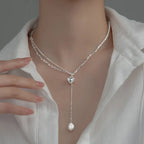 925 Silver Pearl Simple Elegant Thin Chain Pendant Necklace