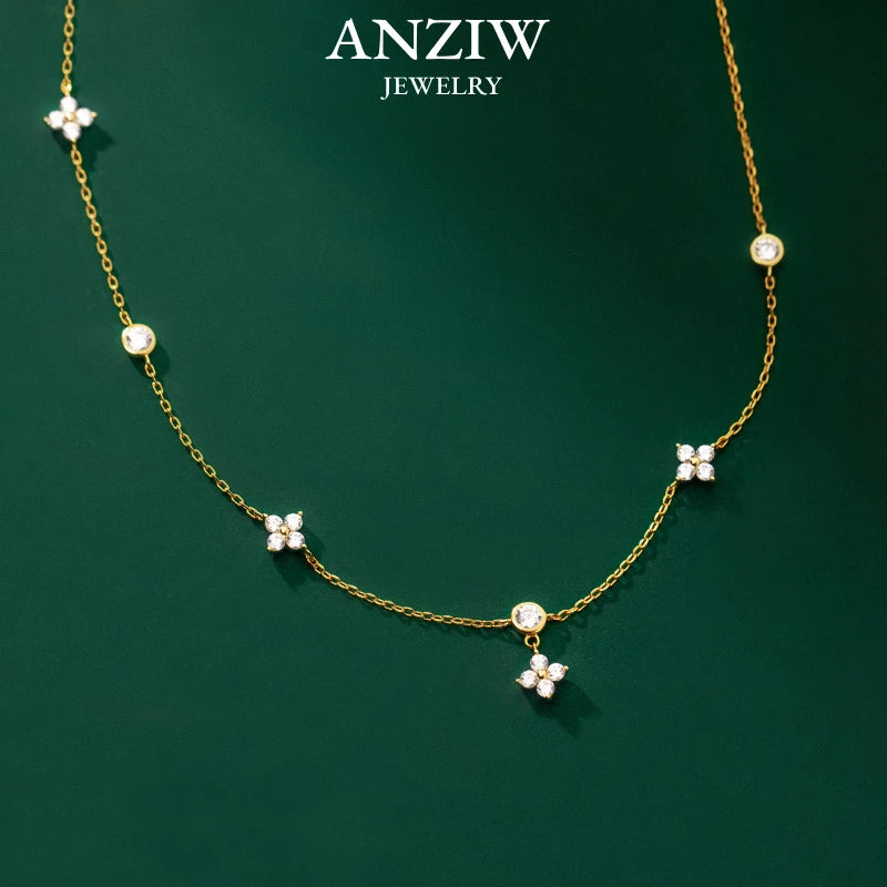 ANZIW Fashion Cute Four-leaf Clover Moissanite Pendant Necklace 925 Sterling Silver