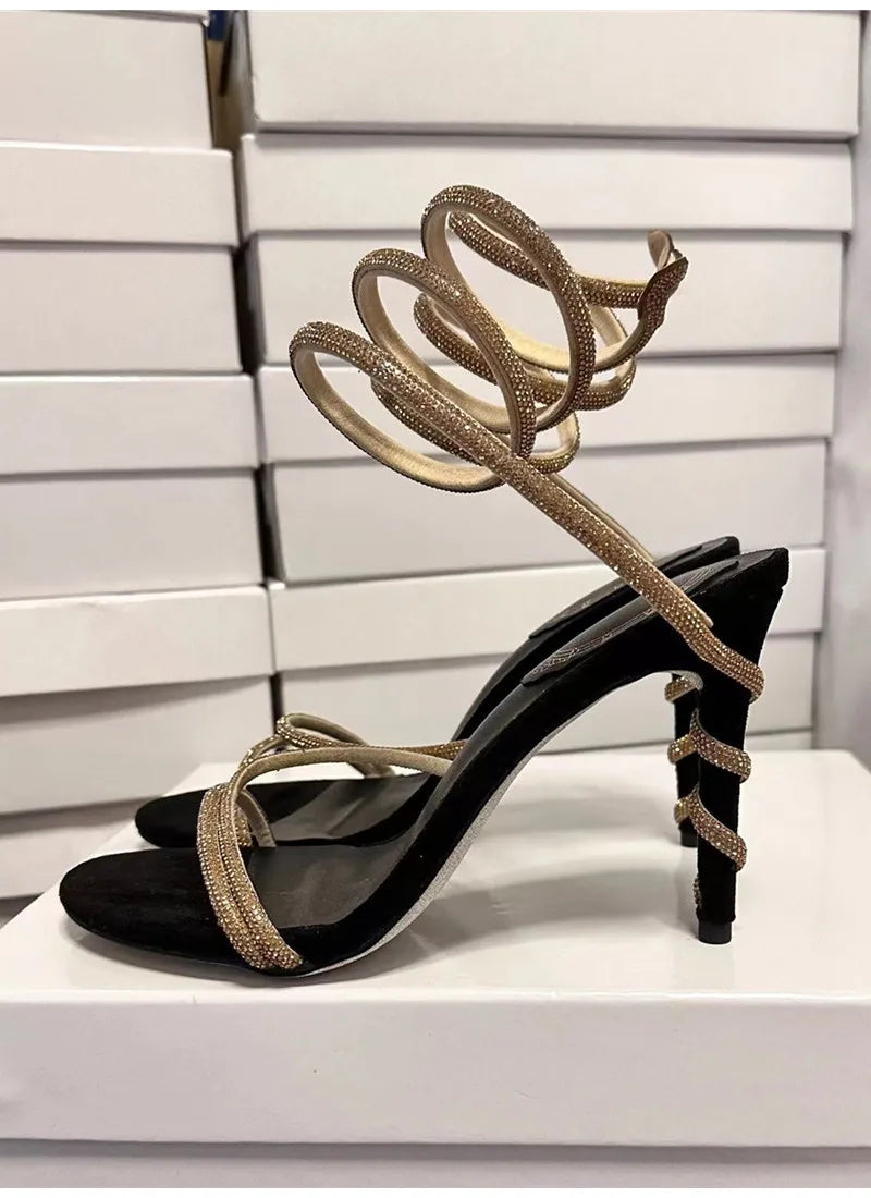 Star style Luxury Crystal Snake Coiled Women Sandals Sexy Stiletto High heels Gladiator Sandals Summer Fashion Party Prom Shoes