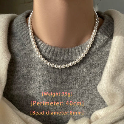 Girl’s Imitation White Pearl Magnetic Round Buckle Beadeds Chain Necklace 2024 New Collarbone Chain Elegant Jewelry for Women