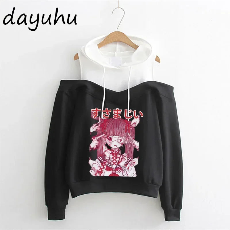 Goth Anime Hoodie Aesthetic Sweatshirt Gothic Punk Grunge Streetwear