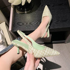 Brand Designer Slingbacks High Heels Pumps Women Pointed Blue Pointed Toe Party Shoes Summer Thin Heeled Sandals High Heel Shoes - Imbasat