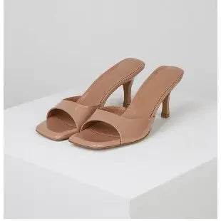 Summer New Slippers Women Trend Sexy Large Size Square Toe Thin Heels Shoes Ladies Casual Slippers Heel zapatos - Imbasat