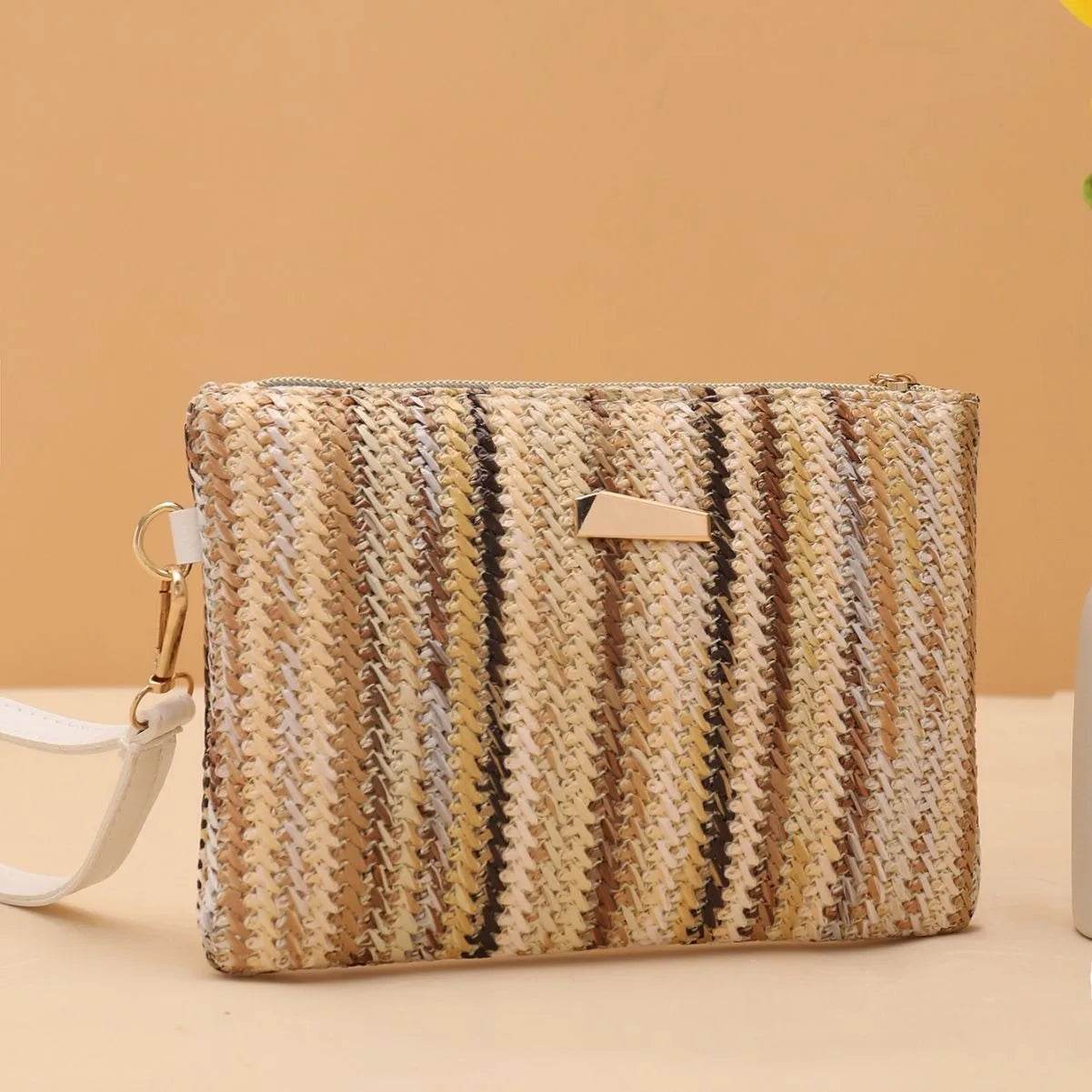 Rattan Knitting Women Straw Bags Fashion Colorful Summer Beach Clutch Bag Female Woven Wristlet Bag Wallet Money Coin Purse