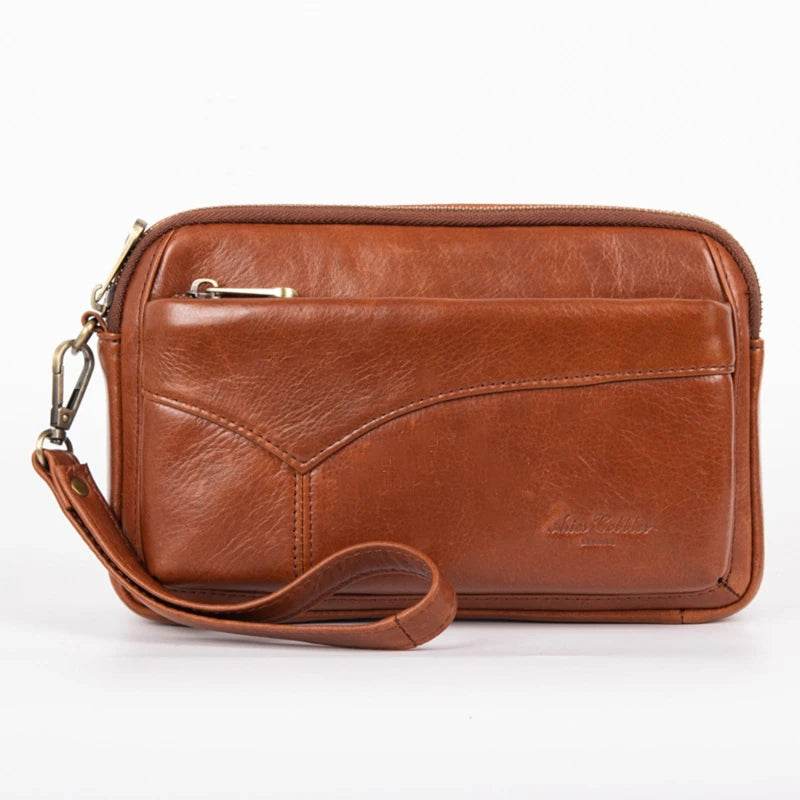 Genuine Leather Hand Bags For Men Large Capacity Money Purse Cell Mobile Phone Pocket Women Soft Double Zipper Male Clutch Bags - Imbasat