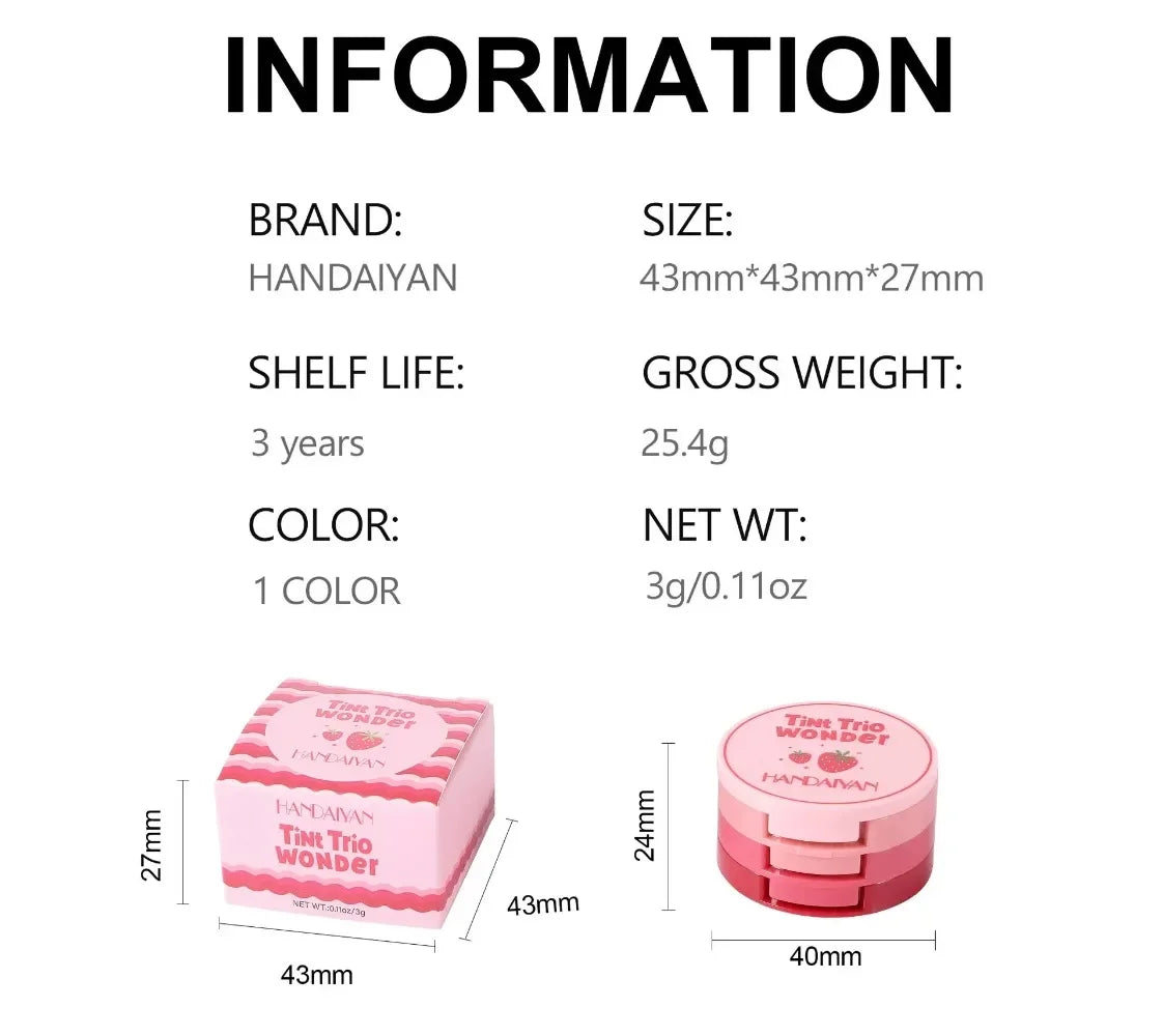 3 in 1 Tinted Blush Stick Face Pink Cream Cheek Blusher