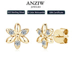 Anziw Mini Studs Flower Earrings Real 925 Silver Moissanite Earring