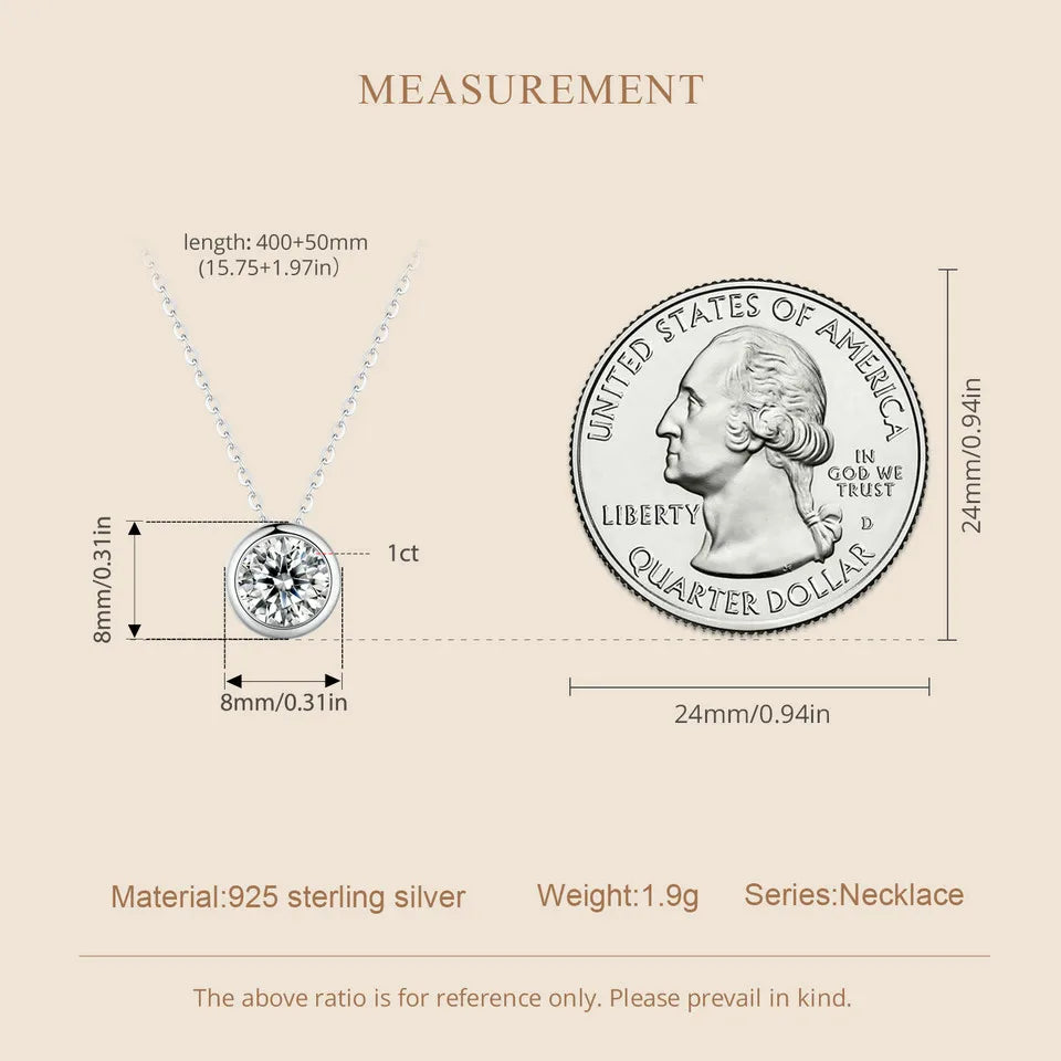 Carat Bazel Moissanite Necklace 925 Sterling Silver