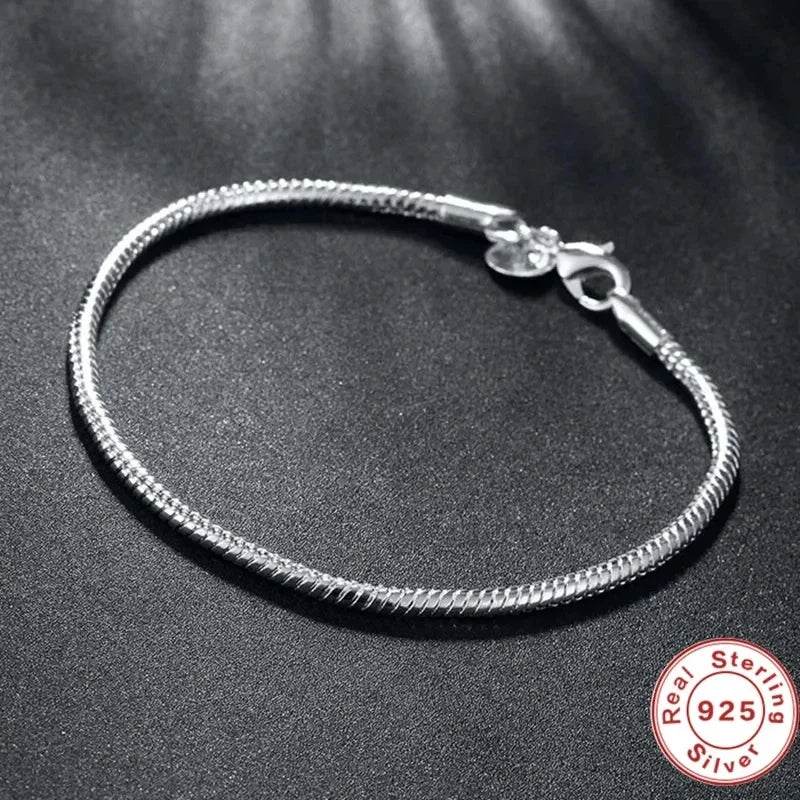 Luxury Handmade Original Fine Jewelry 925 Sterling Silver Charm Bracelet Soft Smooth Snake Bone Bracelets for Women - Imbasat