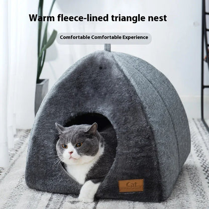 New Triangle Cat Nest Closed Cat House Pet Nest Warm and Thickened Deep Sleep Dog Nest Pet Supplies Closed Cat bed cat tents