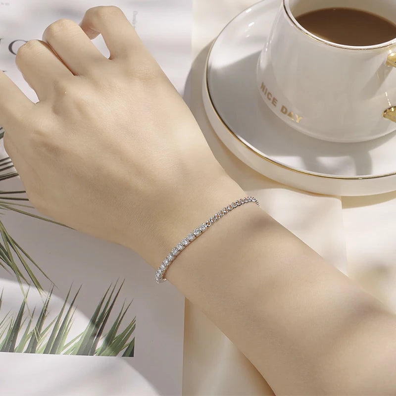 18k Gold Plated Half Tennis Bracelet 2mm 3mm Moissanite Cuban Bracelet