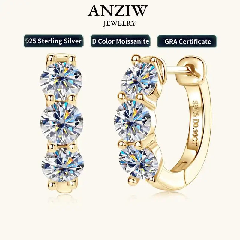 Stone Earrings Real 925 Sterling Silver 4mm Round Moissanite Hoop Earrings