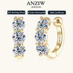 Stone Earrings Real 925 Sterling Silver 4mm Round Moissanite Hoop Earrings