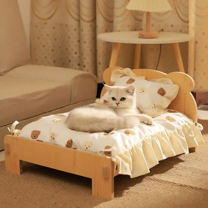 Solid Wood Cat Bed Summer Puppy Bed Removable Mat Washable All Season Universal Cat Nest Dog House Pet Supplies